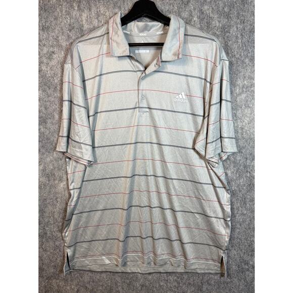 Adidas Golf Mens XL Gray Striped Performance Polo Stretch UPF 50 Comfortable - Picture 1 of 7